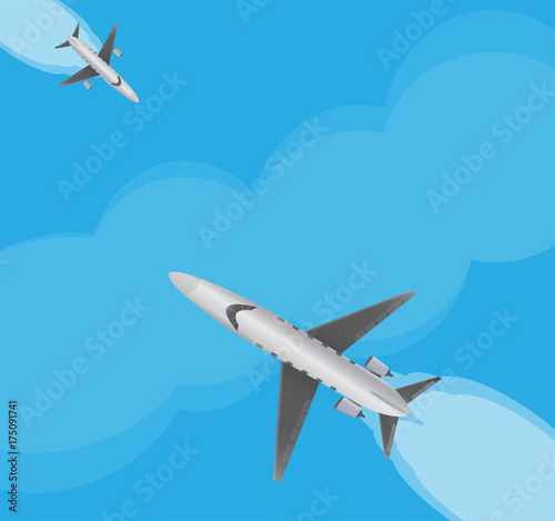 Top View of Small Private Jet Airplane Over Blue sky