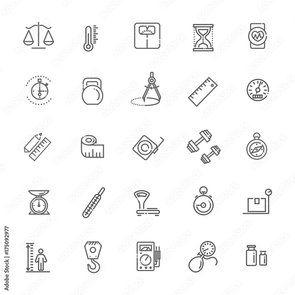 Measuring related web icon set - outline icon set, vector, thin line icons collection Measuring related web icon set - outline icon set, vector, thin line icons collection