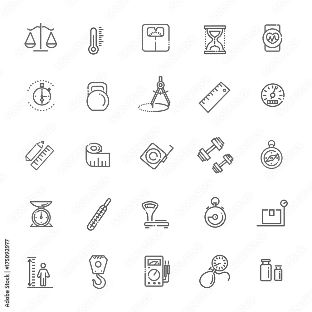 Measuring related web icon set - outline icon set, vector, thin line icons collection