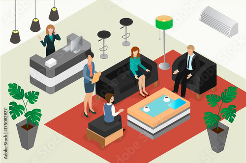 Business meeting in the hotel lobby or bank
