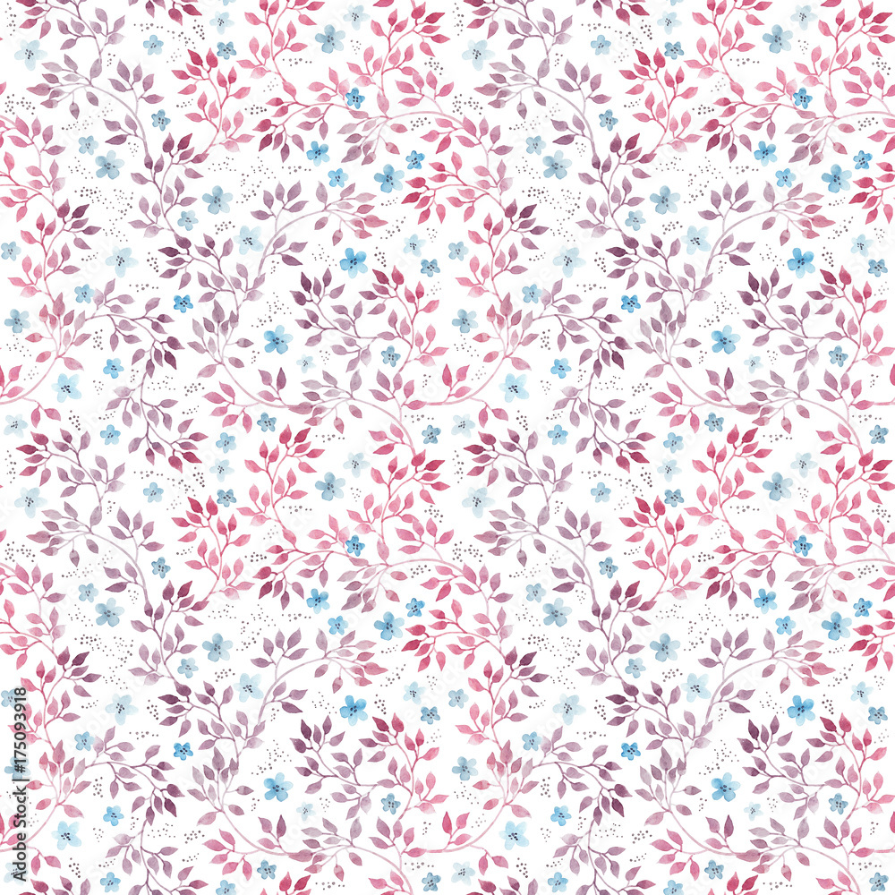 Cute flowers and leaves. Seamless floral wallpaper. Hand drawn watercolour
