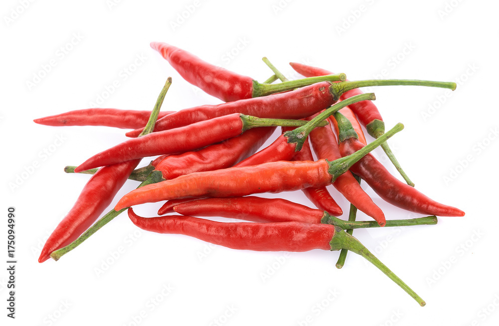 Pile of red paprika isolated on white background