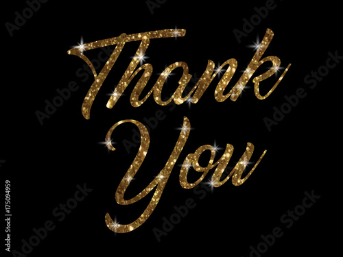 Golden glitter of isolated hand writing word THANK YOU