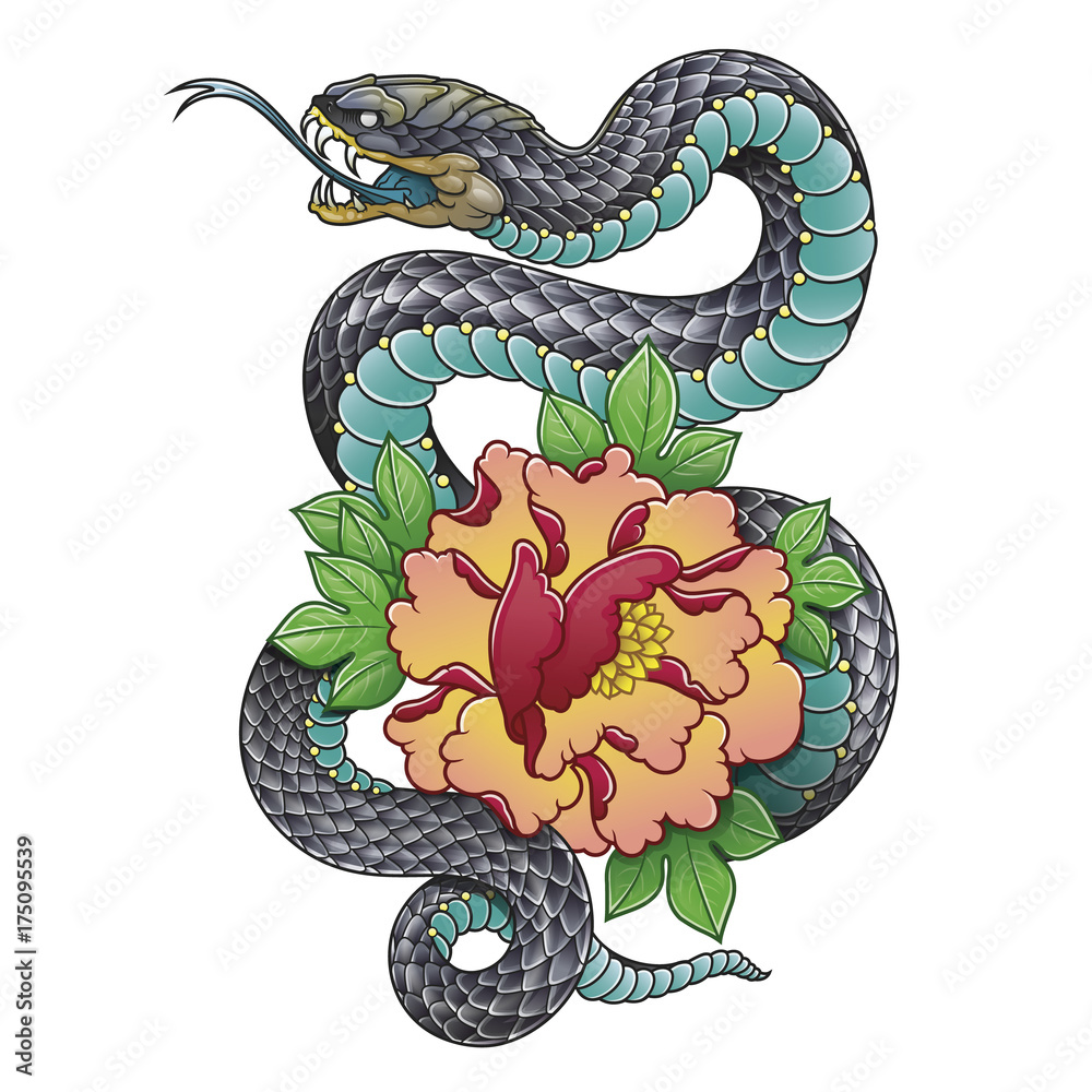 Naklejka premium kwiat węża i piwonii