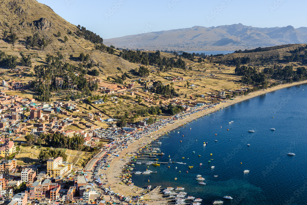 Copacabana City and Titicaca lake from Calvary Hill, Bolivia