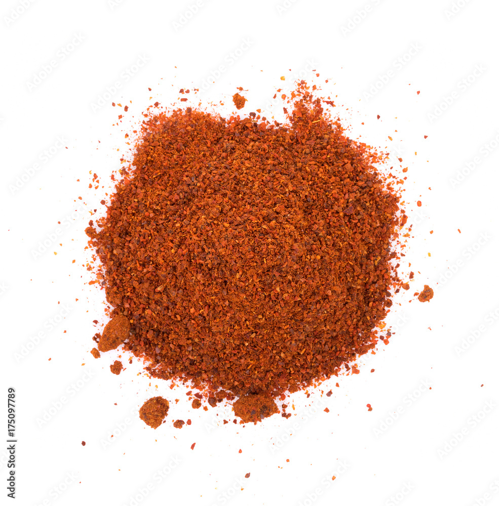 Pile of red paprika powder on white background Pile of red paprika powder on white background