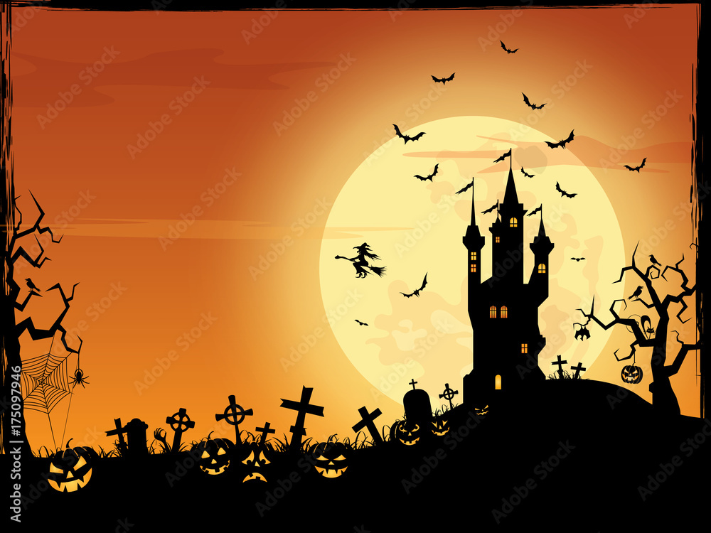 Halloween vector border cartoon background ( pumpkin , children , party )