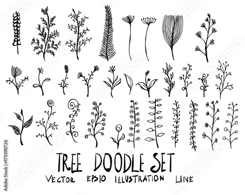 Hand drawn floral isolated. Vector sketch black and white background illustration icon doodle eps10