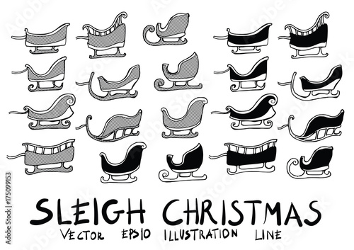 Hand drawn sleigh christmas isolated. Vector sketch black and white background illustration icon doodle eps10