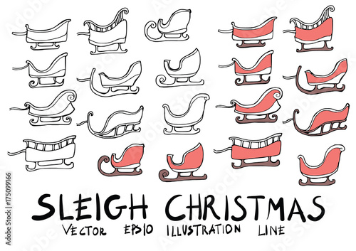 Hand drawn sleigh christmas isolated. Vector sketch black and white background illustration icon doodle eps10