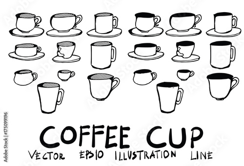 Hand drawn coffee cup isolated. Vector sketch black and white background illustration icon doodle eps10