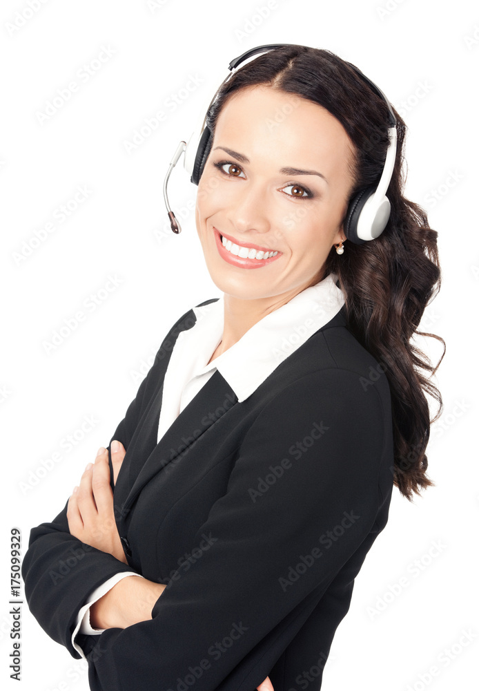 Support phone operator in headset, isolated Support phone operator in headset, isolated