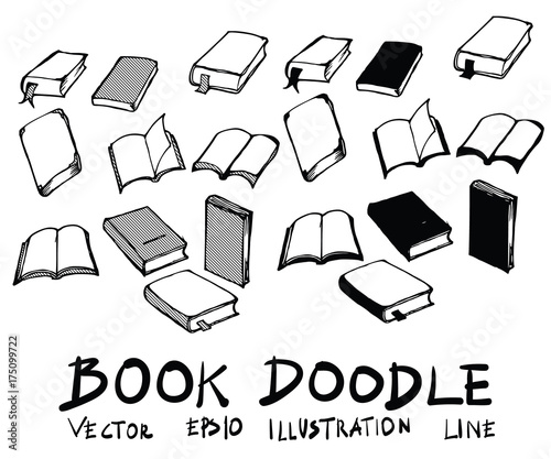 Hand drawn book isolated. Vector sketch black and white background illustration icon doodle eps10