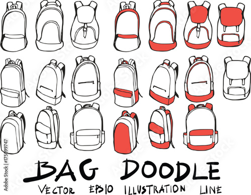 Hand drawn bag isolated. Vector sketch black and white background illustration icon doodle eps10