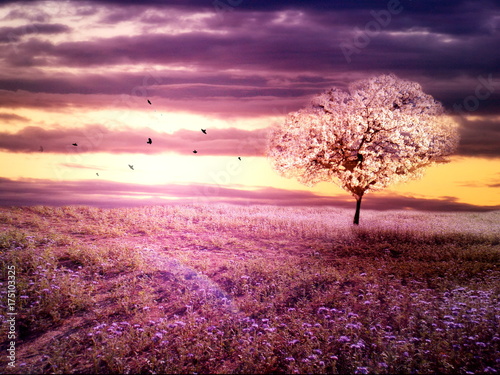 Romantic purple landscape