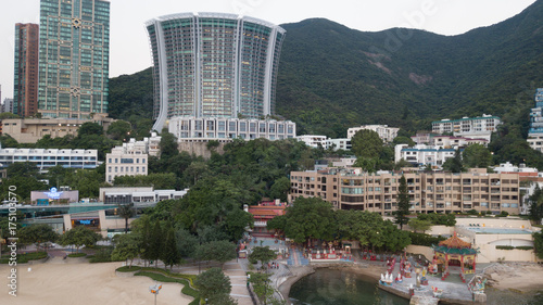 View of Repulse Bay beach in the southern part of Hong Kong Island The Repulse Bay is one of the high end living area in Hong Kong.