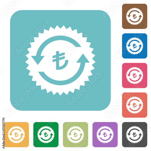 Lira pay back guarantee sticker rounded square flat icons