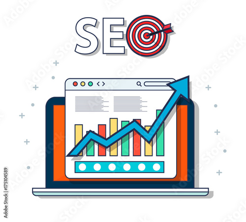 Flat illustration web analytics design, SEO optimization. Vector illustration. EPS 10