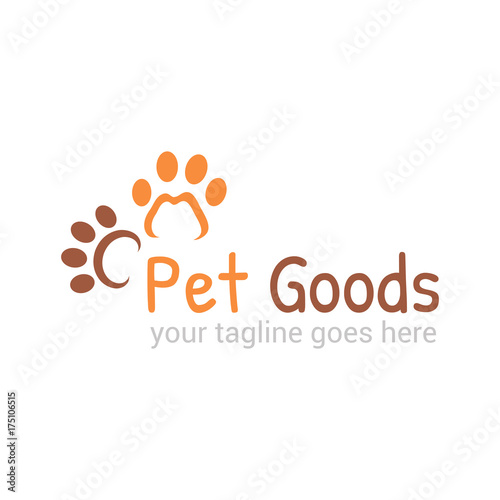 Vector logo template for pet shop,  veterinary clinic. Creative idea for animal feed. Illustration of traces of dogs and cats. EPS10.