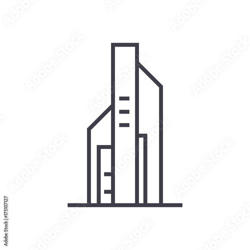 big skyscrapper vector line icon, sign, illustration on white background, editable strokes photo