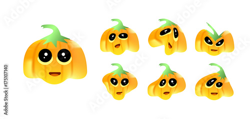 Set of characteristic of pumpkins isolated on white background for halloween day.