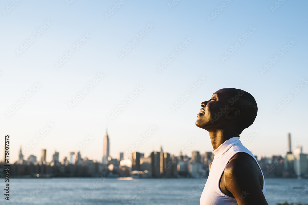 Happy young woman portrait in NY Happy young woman portrait in NY