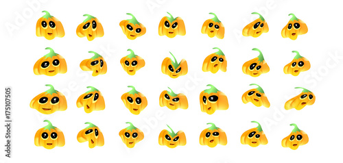 Set of characteristic of pumpkins isolated on white background.