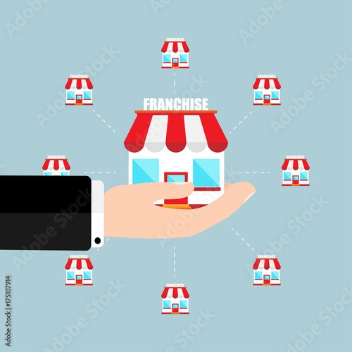 Franchise business concept Businessman hand holding franchise marketing system