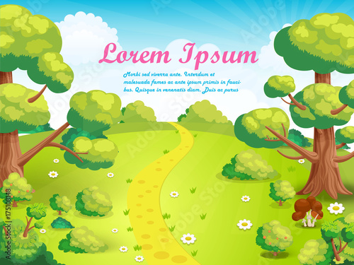 Glade in the middle of the park with the footpath. Vector illustration