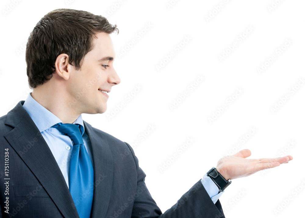 Business man showing, isolated