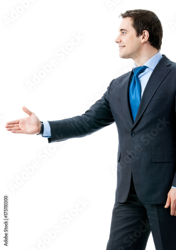 Business man giving hand for handshake, isolated