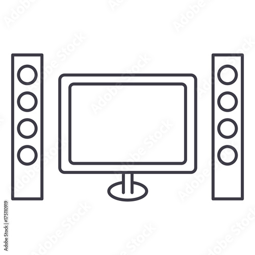 cinema, home theater vector line icon, sign, illustration on white background, editable strokes