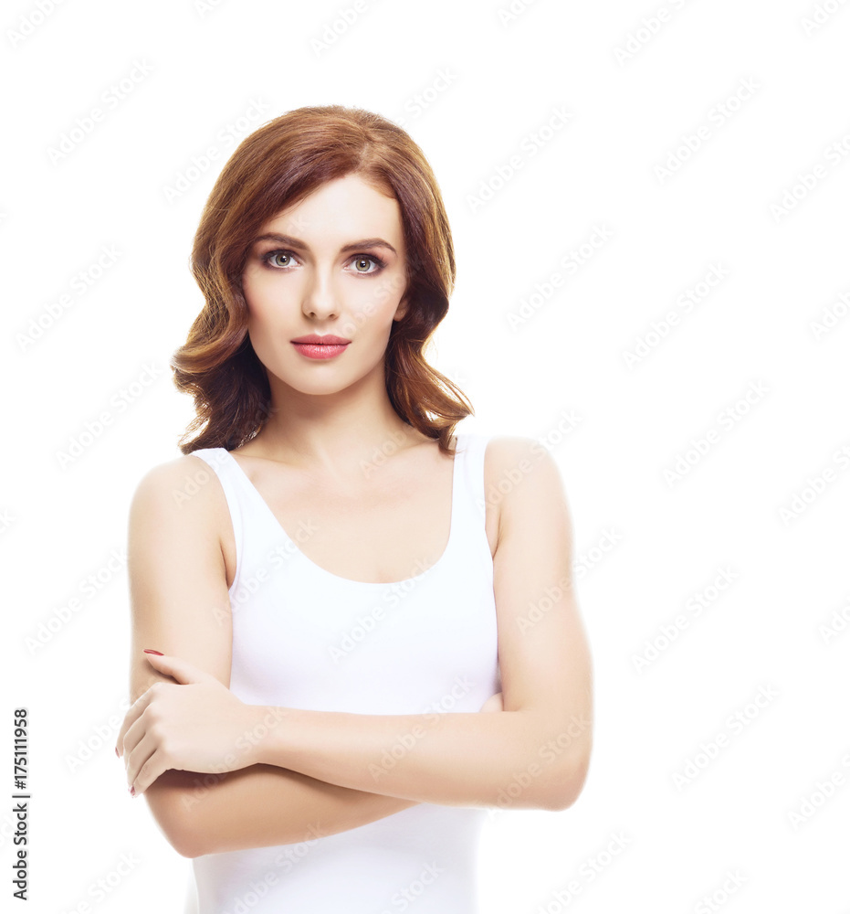 Portrait of beautiful and young brunette girl isolated on white Portrait of beautiful and young brunette girl isolated on white