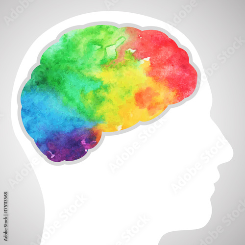 Fototapeta Naklejka Na Ścianę i Meble -  Watercolor rainbow brain