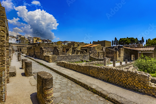 Italy. Ruins of Herculaneum (UNESCO World Heritage Site) - Cardo III Inferiore (lower Cardo street) and remains of ancient houses (Insula III)