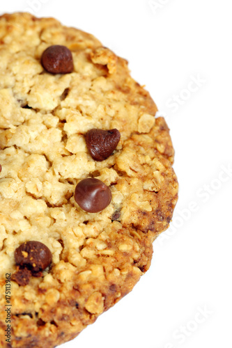 snack: isolated chocolate chip cooky on white background with copy space