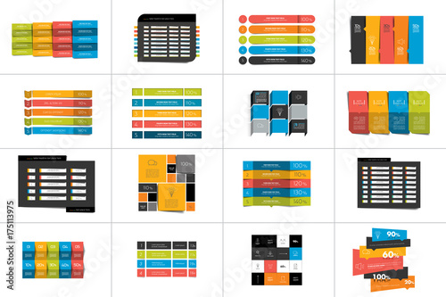 Big set of tables, schedules, banners. Step by step infographic.