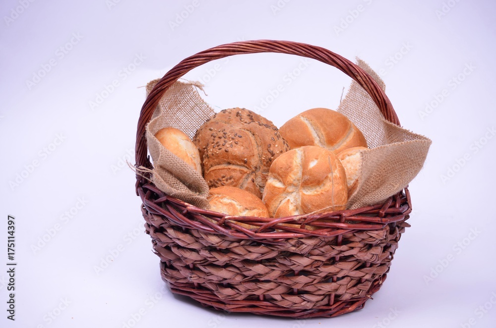 bread, croissant, croissant, board, green, hay, sesame, breakfast, lunch, dinner, basket, sack, white background