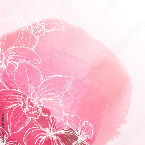Watercolor background with orchid flowers