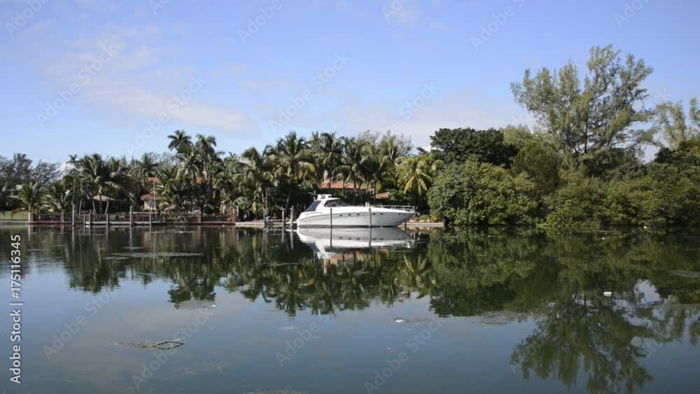 Landscape and river and its reflection on the water in Miami Beach, USA Landscape and river and its reflection on the water in Miami Beach, USA