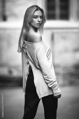 Portrait of a caucasian model in black and white