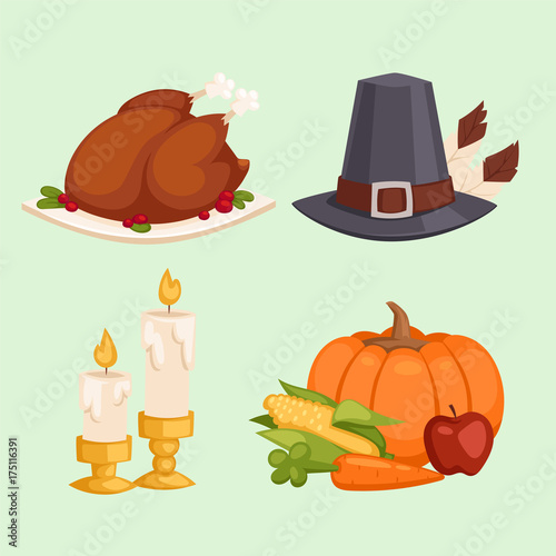 Happy Thanksgiving Day icons vector set for family celebration