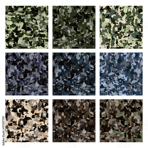 army khaki background. camouflage seamless pattern. collection of different colors of khaki