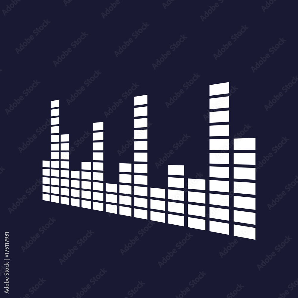 Vector icon of musical equalizer. A musical sound wave.Vector white icon on dark blue background.