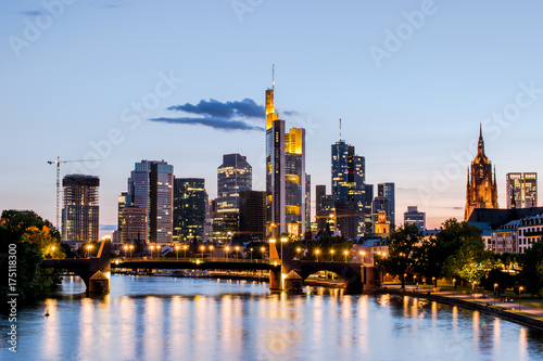 View of Frankfurt at Main skyline at night. Financial center of Germany.
