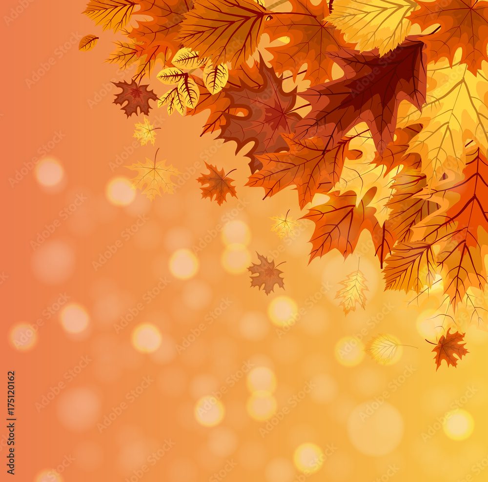 Abstract Vector Illustration Autumn Happy Thanksgiving Background with Falling Autumn Leaves