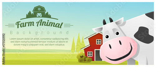 Farm animal and Rural landscape background with cow , vector , illustration