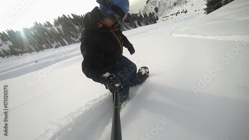 Deap Powder at mountain backcountry. Use only board, no binding. photo