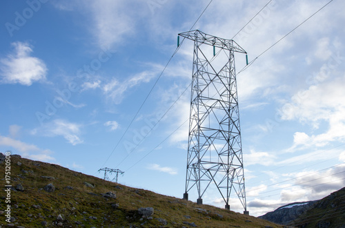 Hydro electric power lines crossing high mountains