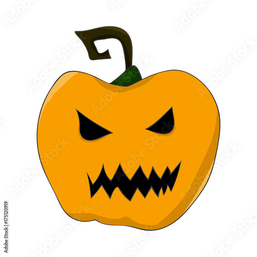 image of an orange pumpkin with a terrible mug in a cartoon style. illustration on a theme of halloween. vector illustration. hand drawing
